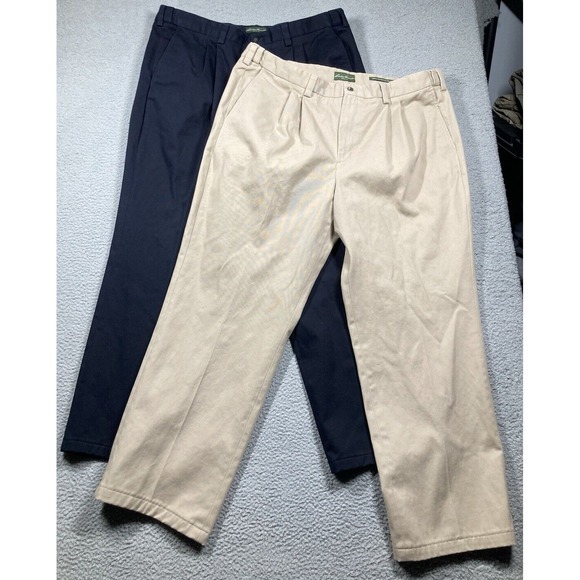 Eddie Bauer Pants Mens 42x31 Black Tan Wrinkle Resistant Relaxed Chino Lot of 2‎ - Picture 1 of 16